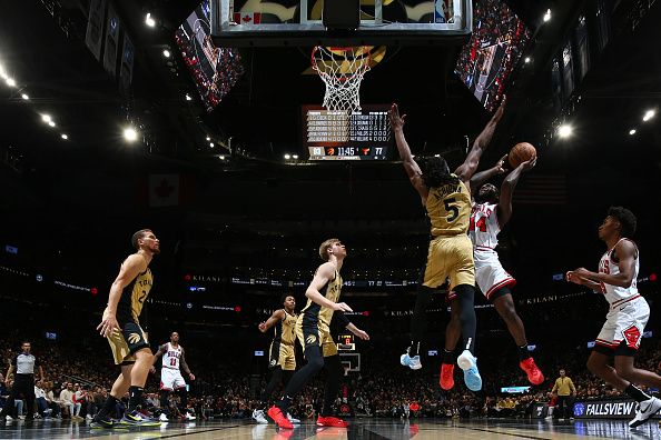 TORONTO, CANADA - NOVEMBER 24:  Patrick Williams #44 of the Chicago Bulls goes to the basket during the game during the In-Season Tournament on November 24, 2023 at the Scotiabank Arena in Toronto, Ontario, Canada.  NOTE TO USER: User expressly acknowledges and agrees that, by downloading and or using this Photograph, user is consenting to the terms and conditions of the Getty Images License Agreement.  Mandatory Copyright Notice: Copyright 2023 NBAE (Photo by Vaughn Ridley/NBAE via Getty Images)