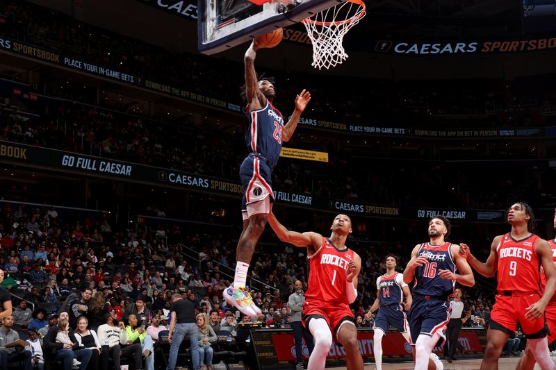 WASHINGTON, DC -? APRIL 9: Quenton Jackson #29 of the Washington Wizards drives to the basket against the Houston Rockets on April 9, 2023 at Capital One Arena in Washington, DC. NOTE TO USER: User expressly acknowledges and agrees that, by downloading and or using this Photograph, user is consenting to the terms and conditions of the Getty Images License Agreement. Mandatory Copyright Notice: Copyright 2023 NBAE (Photo by Stephen Gosling/NBAE via Getty Images)