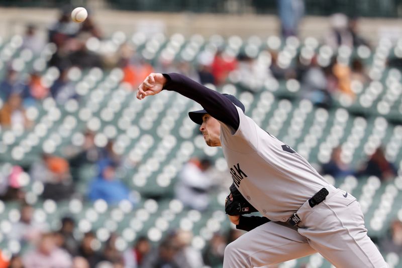 Apr 9, 2025; Detroit, Michigan, USA;  New York Yankees pitcher Max Fried (54) pitches in the first inning against the Detroit Tigers at Comerica Park. Mandatory Credit: Rick Osentoski-Imagn Images
