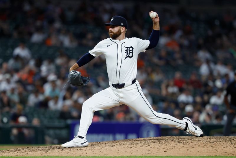 May 12, 2025; Detroit, Michigan, USA;  Detroit Tigers pitcher Sean Guenther (73) pitches eighth inning against the Boston Red Sox at Comerica Park. Mandatory Credit: Rick Osentoski-Imagn Images