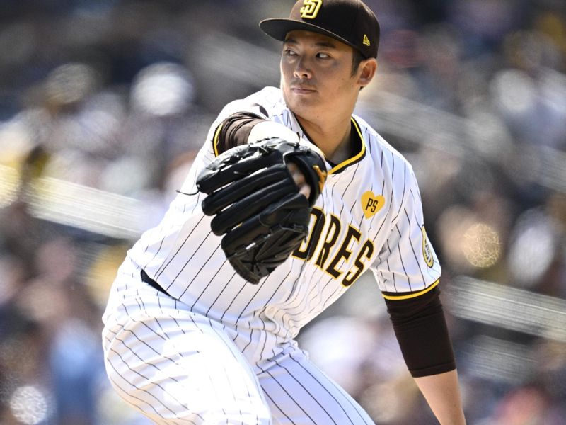 May 1, 2024; San Diego, California, USA; San Diego Padres relief pitcher Yuki Matsui (1) throws a pitch against the Cincinnati Reds during the seventh inning at Petco Park. Mandatory Credit: Orlando Ramirez-USA TODAY Sports