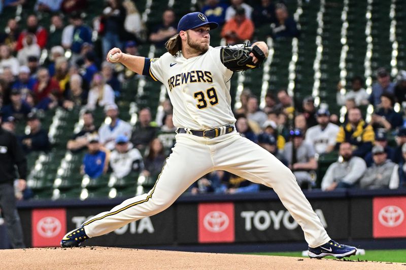 Apr 5, 2023; Milwaukee, Wisconsin, USA;  Milwaukee Brewers pitcher Corbin Burnes (39) throws a pitch in the first inning during game against the New York Mets at American Family Field. Mandatory Credit: Benny Sieu-USA TODAY Sports