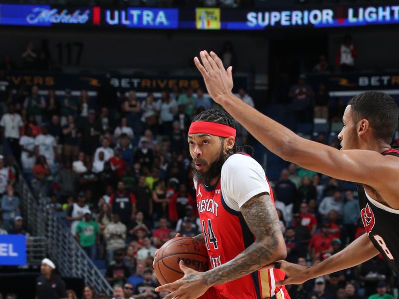 NEW ORLEANS, LA - MARCH 16: Brandon Ingram #14 of the New Orleans Pelicans drives to the basket during the game against the Portland Trail Blazers on March 16, 2024 at the Smoothie King Center in New Orleans, Louisiana. NOTE TO USER: User expressly acknowledges and agrees that, by downloading and or using this Photograph, user is consenting to the terms and conditions of the Getty Images License Agreement. Mandatory Copyright Notice: Copyright 2024 NBAE (Photo by Layne Murdoch Jr./NBAE via Getty Images)