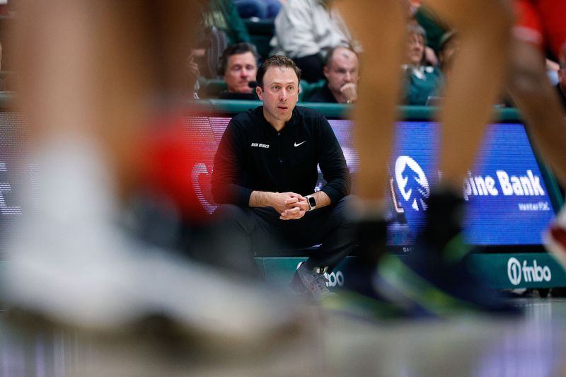 Mar 3, 2023; Fort Collins, Colorado, USA; New Mexico Lobos head coach Richard Pitino looks on in the first half against the Colorado State Rams at Moby Arena. Mandatory Credit: Isaiah J. Downing-USA TODAY Sports