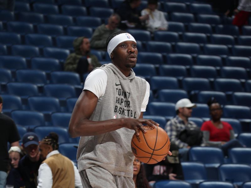 NEW ORLEANS, LA - FEBRUARY 5: Chris Boucher #25 of the Toronto Raptors warms up before the game against the New Orleans Pelicans on February 5, 2024 at the Smoothie King Center in New Orleans, Louisiana. NOTE TO USER: User expressly acknowledges and agrees that, by downloading and or using this Photograph, user is consenting to the terms and conditions of the Getty Images License Agreement. Mandatory Copyright Notice: Copyright 2024 NBAE (Photo by Layne Murdoch Jr./NBAE via Getty Images)