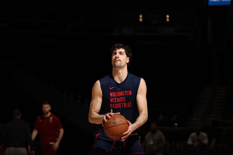 WASHINGTON, DC -? FEBRUARY 7: Deni Avdija #8 of the Washington Wizards warms up before the game against the Cleveland Cavaliers on February 7, 2024 at Capital One Arena in Washington, DC. NOTE TO USER: User expressly acknowledges and agrees that, by downloading and or using this Photograph, user is consenting to the terms and conditions of the Getty Images License Agreement. Mandatory Copyright Notice: Copyright 2024 NBAE (Photo by Stephen Gosling/NBAE via Getty Images)