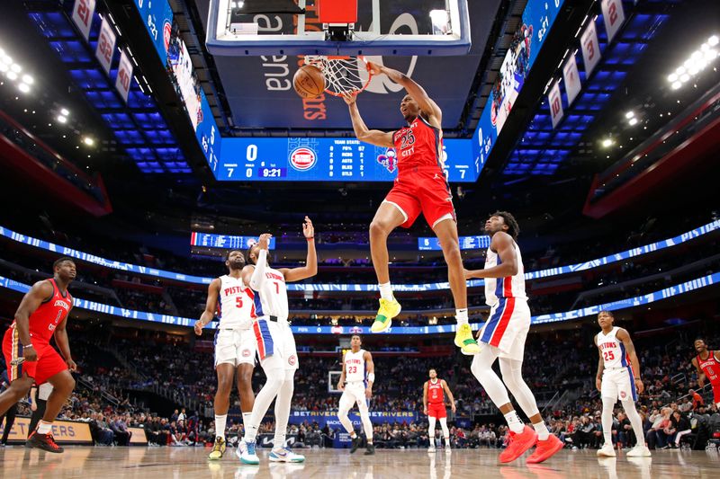 DETROIT, MI - MARCH 24: Trey Murphy III #25 of the New Orleans Pelicans dunks the ball during the game against the Detroit Pistons on March 24, 2024 at Little Caesars Arena in Detroit, Michigan. NOTE TO USER: User expressly acknowledges and agrees that, by downloading and/or using this photograph, User is consenting to the terms and conditions of the Getty Images License Agreement. Mandatory Copyright Notice: Copyright 2024 NBAE (Photo by Brian Sevald/NBAE via Getty Images)