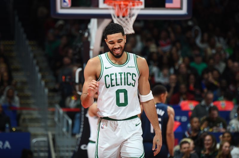 WASHINGTON, DC -?NOVEMBER 22: Jayson Tatum #0 of the Boston Celtics smiles during the game against the Washington Wizards during the Emirates NBA Cup game on November 22, 2024 at Capital One Arena in Washington, DC. NOTE TO USER: User expressly acknowledges and agrees that, by downloading and or using this Photograph, user is consenting to the terms and conditions of the Getty Images License Agreement. Mandatory Copyright Notice: Copyright 2024 NBAE (Photo by Brian Babineau/NBAE via Getty Images)