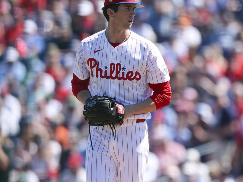 Mar 1, 2026; Clearwater, Florida, USA; Philadelphia Phillies starting pitcher Andrew Painter (76) throws a pitch against the New York Yankees in the first inning during spring training at BayCare Ballpark. Mandatory Credit: Nathan Ray Seebeck-Imagn Images