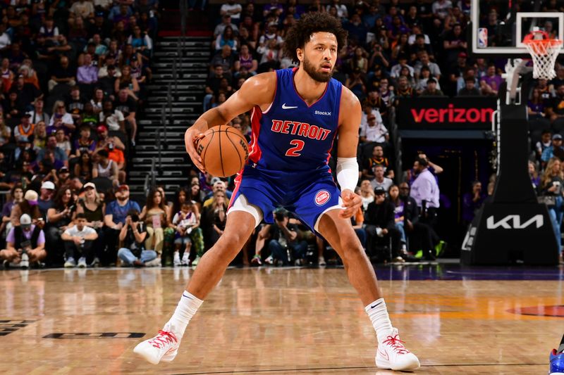 PHOENIX, AZ - OCTOBER 11: Cade Cunningham #2 of the Detroit Pistons dribbles the ball during the game on October 11, 2024 at Footprint Center in Phoenix, Arizona. NOTE TO USER: User expressly acknowledges and agrees that, by downloading and or using this photograph, user is consenting to the terms and conditions of the Getty Images License Agreement. Mandatory Copyright Notice: Copyright 2024 NBAE (Photo by Kate Frese/NBAE via Getty Images)