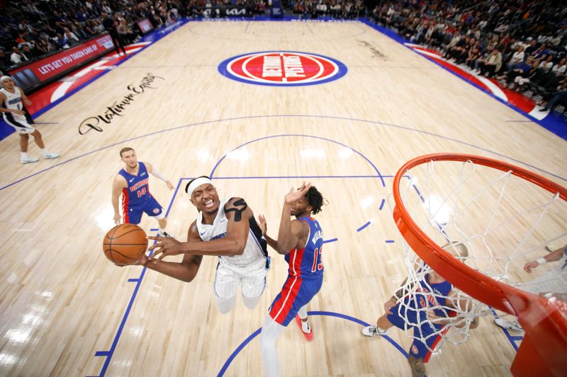 DETROIT, MI - FEBRUARY 24: Wendell Carter Jr. #34 of the Orlando Magic goes to the basket during the game  on February 24, 2024 at Little Caesars Arena in Detroit, Michigan. NOTE TO USER: User expressly acknowledges and agrees that, by downloading and/or using this photograph, User is consenting to the terms and conditions of the Getty Images License Agreement. Mandatory Copyright Notice: Copyright 2024 NBAE (Photo by Brian Sevald/NBAE via Getty Images)