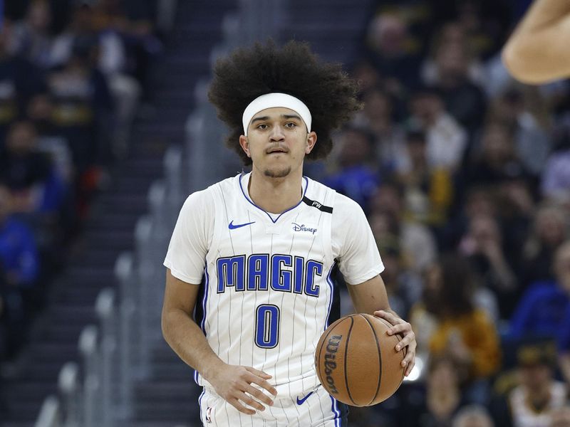 SAN FRANCISCO, CALIFORNIA - FEBRUARY 03: \o0 dribbles the ball up court against the Golden State Warriors during the first half of an NBA basketball game at Chase Center on February 03, 2025 in San Francisco, California. NOTE TO USER: User expressly acknowledges and agrees that, by downloading and or using this photograph, User is consenting to the terms and conditions of the Getty Images License Agreement.  (Photo by Thearon W. Henderson/Getty Images)