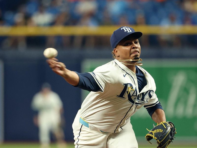 Sep 3, 2024; St. Petersburg, Florida, USA;  Tampa Bay Rays pitcher Edwin Uceta (63) throws a pitch against the Minnesota Twins during the ninth inning at Tropicana Field. Mandatory Credit: Kim Klement Neitzel-Imagn Images