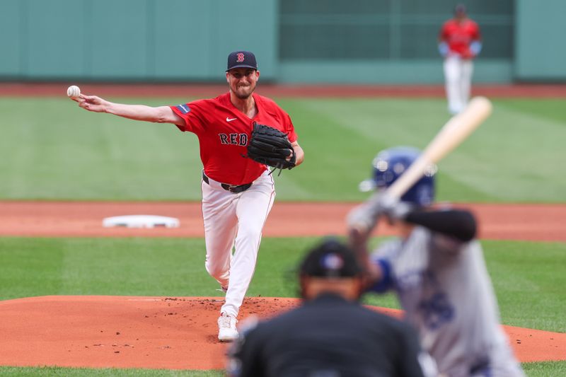 Jul 12, 2024; Boston, Massachusetts, USA; Boston Red Sox starting pitcher Cooper Criswell (64) throws a pitch during the first inning against the Kansas City Royals at Fenway Park. Mandatory Credit: Paul Rutherford-USA TODAY Sports