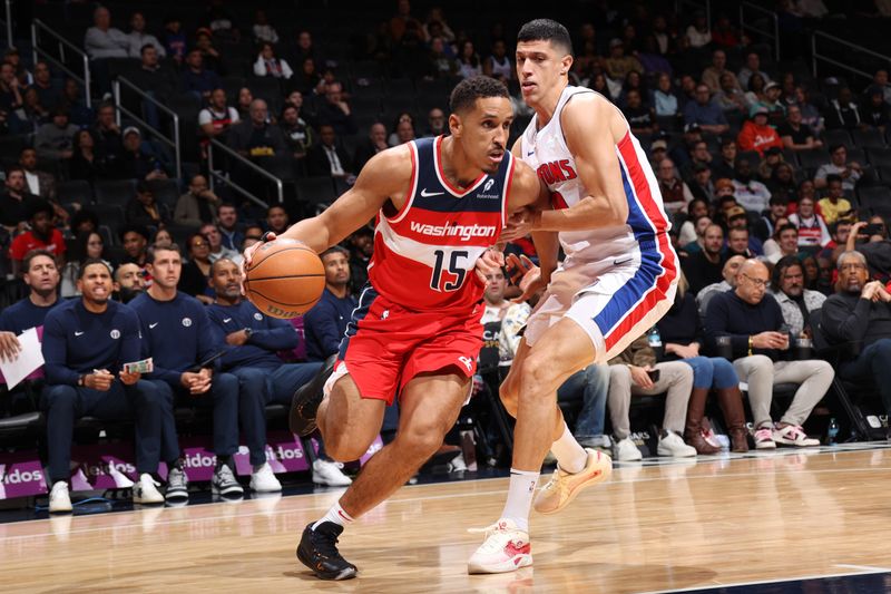 WASHINGTON, DC -? NOVEMBER 17: Malcolm Brogdon #15 of the Washington Wizards dribbles the ball during the game against the Detroit Pistons on November 17, 2024 at Capital One Arena in Washington, DC. NOTE TO USER: User expressly acknowledges and agrees that, by downloading and or using this Photograph, user is consenting to the terms and conditions of the Getty Images License Agreement. Mandatory Copyright Notice: Copyright 2024 NBAE (Photo by Stephen Gosling/NBAE via Getty Images)