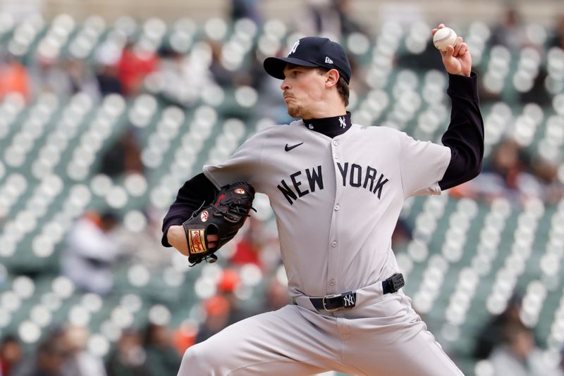 Apr 9, 2025; Detroit, Michigan, USA;  New York Yankees pitcher Max Fried (54) pitches in the first inning against the Detroit Tigers at Comerica Park. Mandatory Credit: Rick Osentoski-Imagn Images
