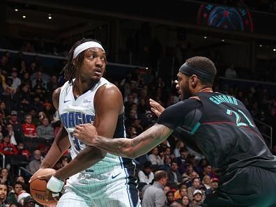 WASHINGTON, DC -? DECEMBER 26:  Wendell Carter Jr. #34 of the Orlando Magic handles the ball during the game  on December 26, 2023 at Capital One Arena in Washington, DC. NOTE TO USER: User expressly acknowledges and agrees that, by downloading and or using this Photograph, user is consenting to the terms and conditions of the Getty Images License Agreement. Mandatory Copyright Notice: Copyright 2023 NBAE (Photo by Stephen Gosling/NBAE via Getty Images)