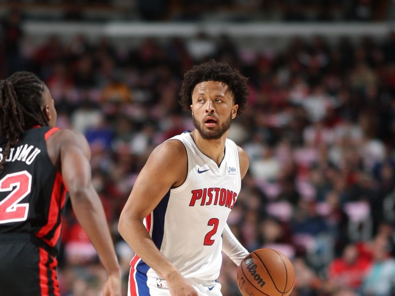 CHICAGO, IL -FEBRUARY 27: Cade Cunningham #2 of the Detroit Pistons dribbles the ball during the game against the Chicago Bulls on February 27, 2024 at United Center in Chicago, Illinois. NOTE TO USER: User expressly acknowledges and agrees that, by downloading and or using this photograph, User is consenting to the terms and conditions of the Getty Images License Agreement. Mandatory Copyright Notice: Copyright 2024 NBAE (Photo by Jeff Haynes/NBAE via Getty Images)