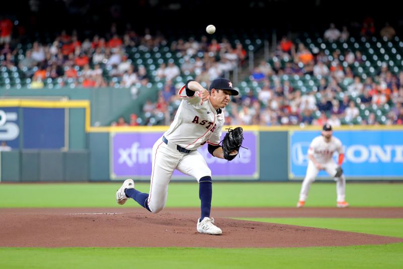 Apr 30, 2025; Houston, Texas, USA; Houston Astros starting pitcher AJ Blubaugh (69) delivers a pitch against the Detroit Tigers during the first inning at Daikin Park. Mandatory Credit: Erik Williams-Imagn Images