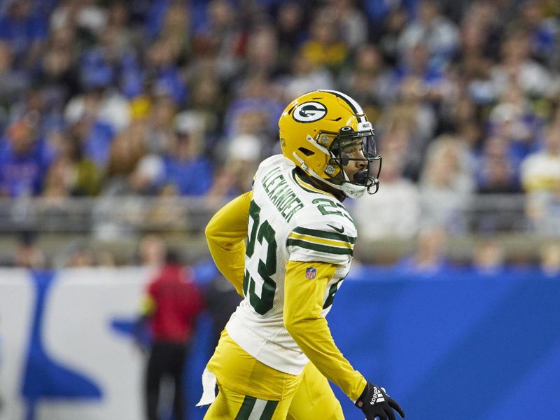 Green Bay Packers cornerback Jaire Alexander (23) pursues a play on defense against the Detroit Lions during an NFL football game, Sunday, Nov. 6, 2022, in Detroit. (AP Photo/Rick Osentoski)