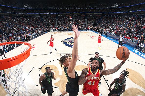 NEW ORLEANS, LA - NOVEMBER 4: Saddiq Bey #41 of the Atlanta Hawks shoots the ball during the game against the New Orleans Pelicans on November 4, 2023 at the Smoothie King Center in New Orleans, Louisiana. NOTE TO USER: User expressly acknowledges and agrees that, by downloading and or using this Photograph, user is consenting to the terms and conditions of the Getty Images License Agreement. Mandatory Copyright Notice: Copyright 2023 NBAE (Photo by Layne Murdoch Jr./NBAE via Getty Images)