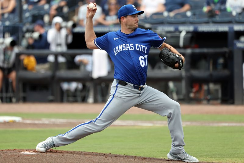 May 1, 2025; St. Petersburg, Florida, USA;  Kansas City Royals starting pitcher Seth Lugo (67) throws a pitch against the Tampa Bay Rays during the first inning at George M. Steinbrenner Field. Mandatory Credit: Kim Klement Neitzel-Imagn Images