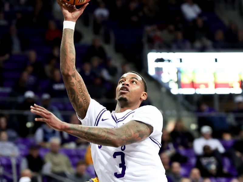 Feb 12, 2024; Fort Worth, Texas, USA;  TCU Horned Frogs guard Avery Anderson III (3) shoots during the first half against the West Virginia Mountaineers at Ed and Rae Schollmaier Arena. Mandatory Credit: Kevin Jairaj-USA TODAY Sports