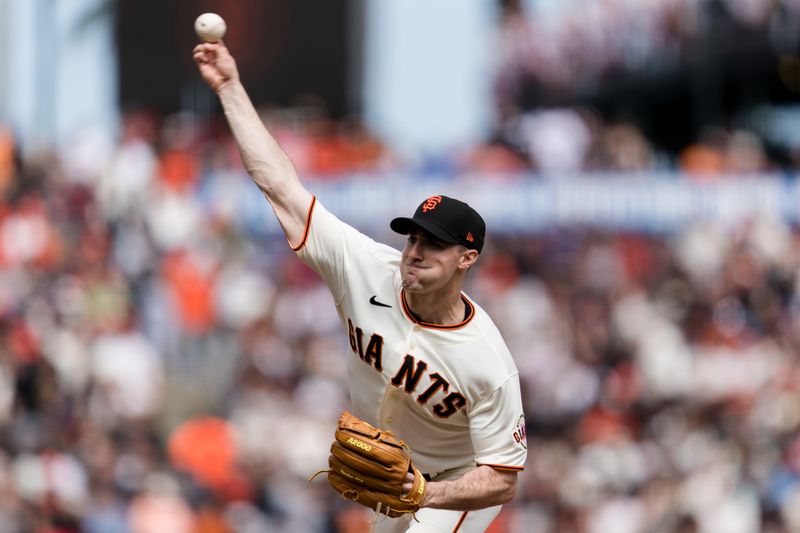 Apr 8, 2023; San Francisco, California, USA;  San Francisco Giants relief pitcher Ross Stripling (48) throws against the Kansas City Royals during the seventh inning at Oracle Park. Mandatory Credit: John Hefti-USA TODAY Sports