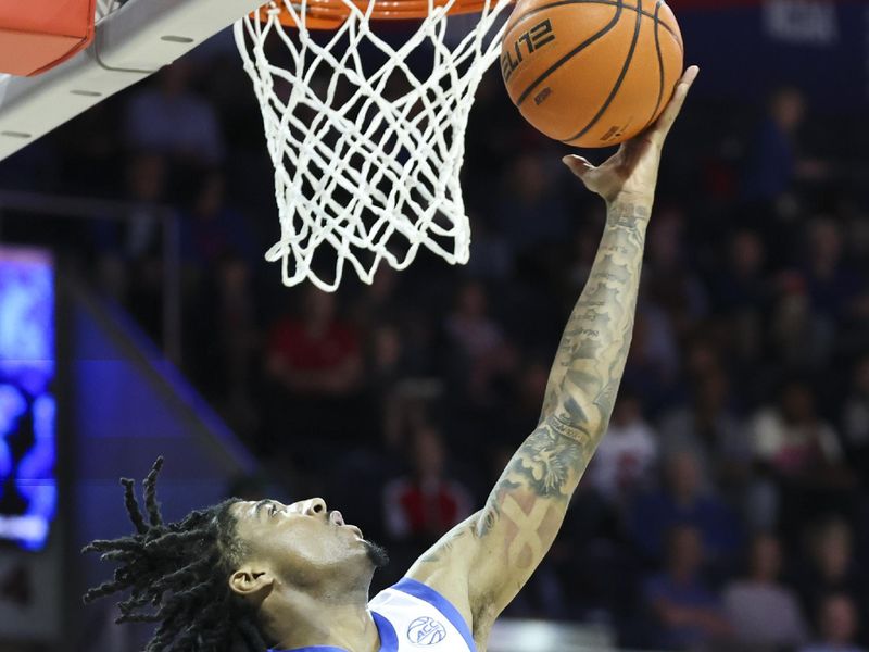 Feb 1, 2025; Dallas, Texas, USA;  Southern Methodist Mustangs guard B.J. Edwards (0) shoots during the first half against the Stanford Cardinal at Moody Coliseum. Mandatory Credit: Kevin Jairaj-Imagn Images