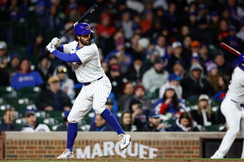 Apr 24, 2024; Chicago, Illinois, USA; Chicago Cubs shortstop Dansby Swanson (7) bats against the Houston Astros during the fifth inning at Wrigley Field. Mandatory Credit: Kamil Krzaczynski-USA TODAY Sports