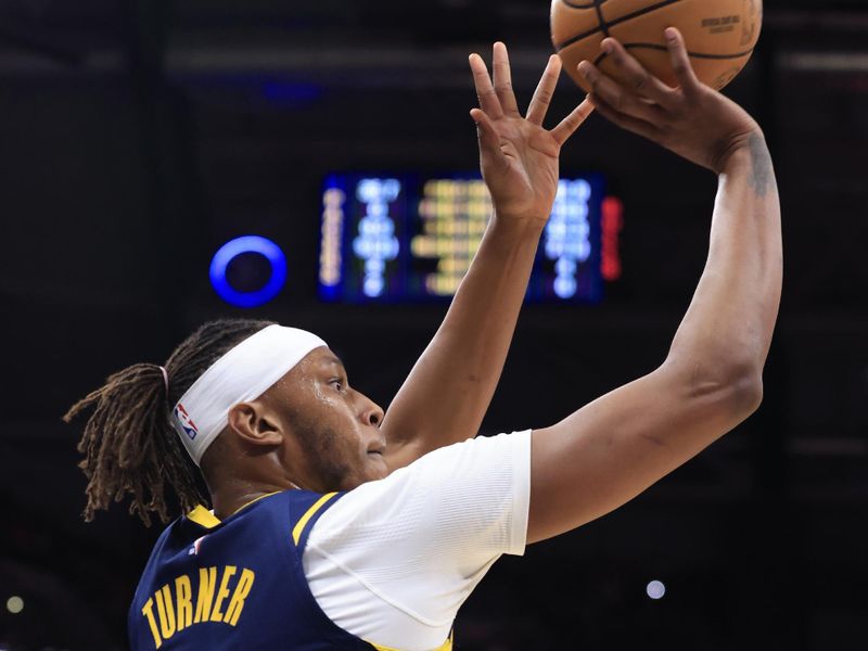 INDIANAPOLIS, INDIANA - MARCH 13: Myles Turner #33 of the Indiana Pacers takes a shot during the first half in the game against the Chicago Bulls at Gainbridge Fieldhouse on March 13, 2024 in Indianapolis, Indiana. NOTE TO USER: User expressly acknowledges and agrees that, by downloading and or using this photograph, User is consenting to the terms and conditions of the Getty Images License Agreement. (Photo by Justin Casterline/Getty Images)