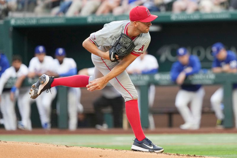 Sep 7, 2024; Arlington, Texas, USA; Los Angeles Angels starting pitcher Tyler Anderson (31) pitches to the Texas Rangers during the first inning at Globe Life Field. Mandatory Credit: Jim Cowsert-Imagn Images