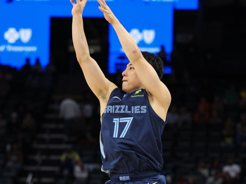 MEMPHIS, TENNESSEE - OCTOBER 31: Yuki Kawamura #17 of the Memphis Grizzlies shoots the ball against the Milwaukee Bucks during the fourth quarter at FedExForum on October 31, 2024 in Memphis, Tennessee. NOTE TO USER: User expressly acknowledges and agrees that, by downloading and or using this Photograph, user is consenting to the terms and conditions of the Getty Images License Agreement. (Photo by Wes Hale/Getty Images)