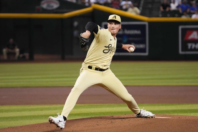 Jul 28, 2023; Phoenix, Arizona, USA; Arizona Diamondbacks starting pitcher Tommy Henry (47) pitches against the Seattle Mariners during the first inning at Chase Field. Mandatory Credit: Joe Camporeale-USA TODAY Sports