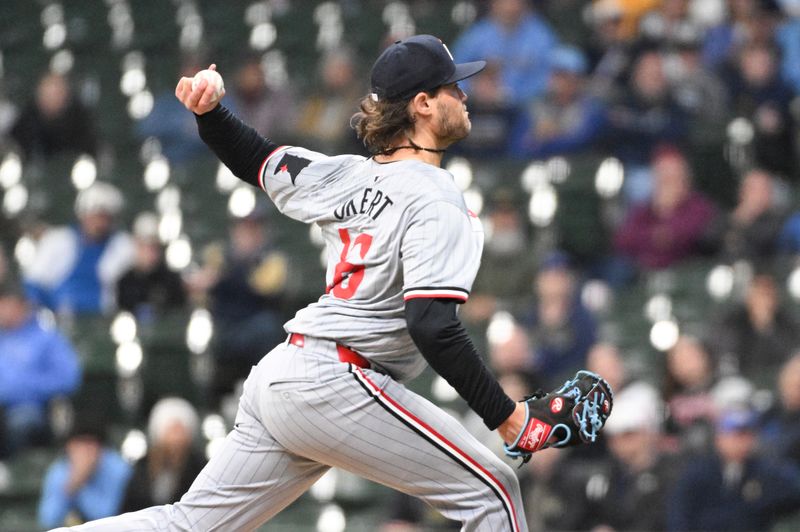 Apr 3, 2024; Milwaukee, Wisconsin, USA; Minnesota Twins relief pitcher Steven Okert (16) delivers a pitch against the Milwaukee Brewers in the ninth inning at American Family Field. Mandatory Credit: Michael McLoone-USA TODAY Sports