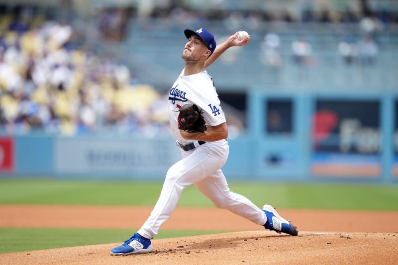 Jul 30, 2023; Los Angeles, California, USA; Los Angeles Dodgers starting pitcher Michael Grove (78) throws in the first inning against the Cincinnati Reds at Dodger Stadium. Mandatory Credit: Kirby Lee-USA TODAY Sports