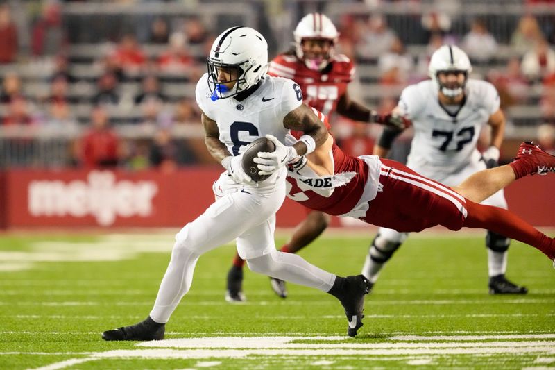 Oct 26, 2024; Madison, Wisconsin, USA;  Penn State Nittany Lions wide receiver Harrison Wallace III (6) rushes with the football during the fourth quarter against the Wisconsin Badgers at Camp Randall Stadium. Mandatory Credit: Jeff Hanisch-Imagn Images