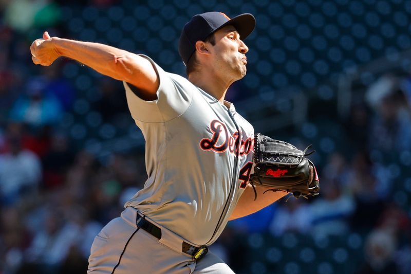 Apr 21, 2024; Minneapolis, Minnesota, USA; Detroit Tigers relief pitcher Alex Faedo (49) throws to the Minnesota Twins in the ninth inning at Target Field. Mandatory Credit: Bruce Kluckhohn-USA TODAY Sports