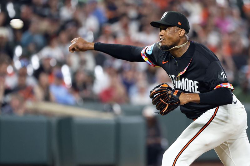 May 2, 2025; Baltimore, Maryland, USA; Baltimore Orioles pitcher Yennier Cano (78) throws the ball during the eighth inning against the Kansas City Royals at Oriole Park at Camden Yards. Mandatory Credit: Daniel Kucin Jr.-Imagn Images