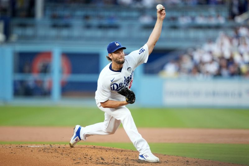 Jun 2, 2023; Los Angeles, California, USA; Los Angeles Dodgers starting pitcher Clayton Kershaw (22) throws in the second inning against the New York Yankees at Dodger Stadium. Mandatory Credit: Kirby Lee-USA TODAY Sports