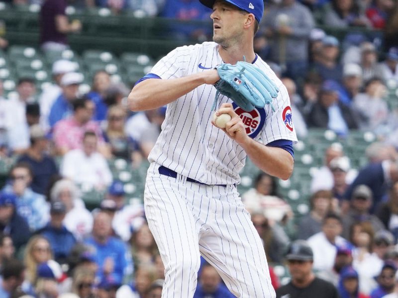 May 6, 2023; Chicago, Illinois, USA; Chicago Cubs starting pitcher Drew Smyly (11) throws the ball against the Miami Marlins during the first inning at Wrigley Field. Mandatory Credit: David Banks-USA TODAY Sports