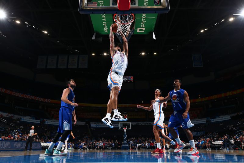 OKLAHOMA CITY, OK - OCTOBER 9: Jaylin Williams #6 of the Oklahoma City Thunder dunks the ball during the game against Maccabi Ra'anana on October 9, 2022 at Paycom Arena in Oklahoma City, Oklahoma. NOTE TO USER: User expressly acknowledges and agrees that, by downloading and or using this photograph, User is consenting to the terms and conditions of the Getty Images License Agreement. Mandatory Copyright Notice: Copyright 2022 NBAE (Photo by Zach Beeker/NBAE via Getty Images)