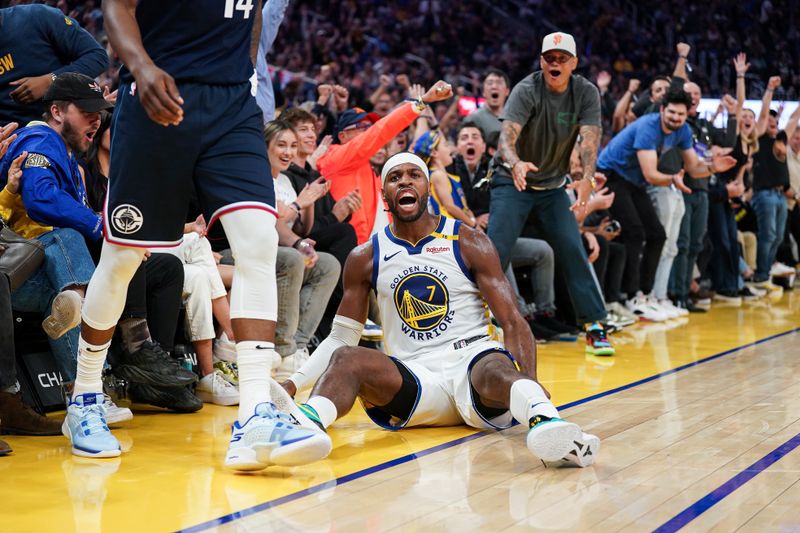 SAN FRANCISCO, CA - OCTOBER 27: Buddy Hield #7 of the Golden State Warriors celebrates a made basket in the second quarter against the Los Angeles Clippers at Chase Center on October 27, 2024 in San Francisco, California. NOTE TO USER: User expressly acknowledges and agrees that, by downloading and or using this photograph, User is consenting to the terms and conditions of the Getty Images License Agreement. (Photo by Kavin Mistry/Getty Images)