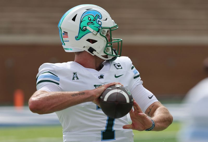 Oct 28, 2023; Houston, Texas, USA; Tulane Green Wave quarterback Michael Pratt (7) warms up before playing against the Rice Owls at Rice Stadium. Mandatory Credit: Thomas Shea-USA TODAY Sports