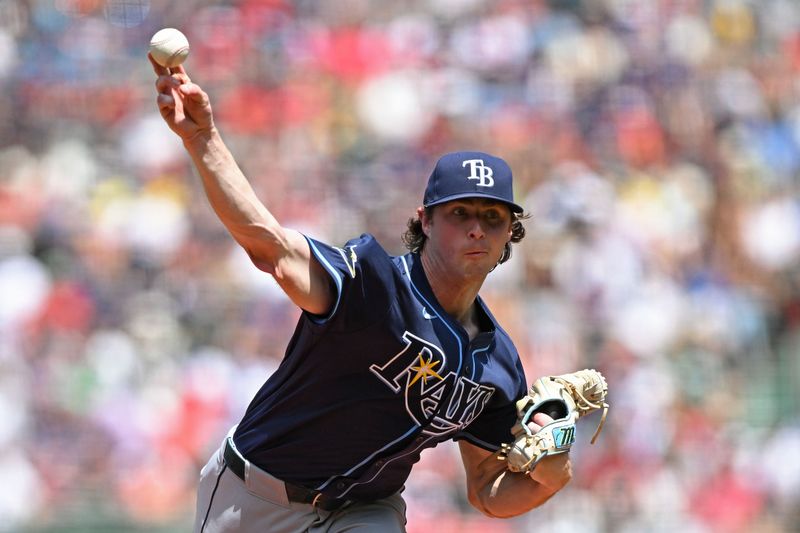 Jul 13, 2025; Boston, Massachusetts, USA; Tampa Bay Rays pitcher Ryan Pepiot (44) pitches against the Boston Red Sox during the first inning  at Fenway Park. Mandatory Credit: Brian Fluharty-Imagn Images