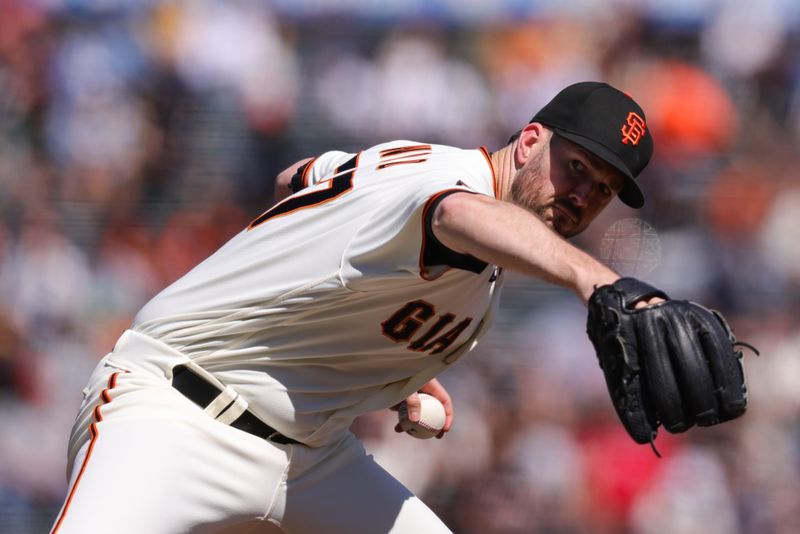 Sep 13, 2023; San Francisco, California, USA; San Francisco Giants starting pitcher Alex Wood (57) throws a pitch during the fifth inning against the Cleveland Guardians at Oracle Park. Mandatory Credit: Sergio Estrada-USA TODAY Sports