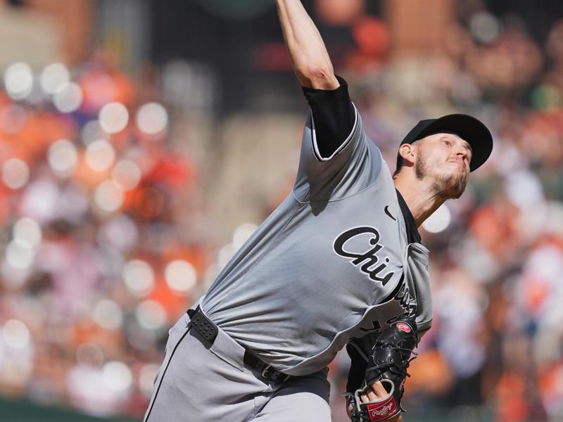 Sep 2, 2024; Baltimore, Maryland, USA;  Chicago White Sox pitcher Chris Flexen (77) delivers against the Baltimore Orioles at Oriole Park at Camden Yards. Mandatory Credit: Mitch Stringer-USA TODAY Sports