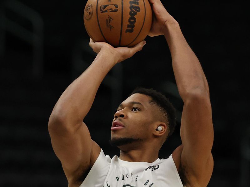 MILWAUKEE, WISCONSIN - NOVEMBER 18: Giannis Antetokounmpo #34 of the Milwaukee Bucks participates in warmups prior to a game against the Houston Rockets at Fiserv Forum on November 18, 2024 in Milwaukee, Wisconsin. NOTE TO USER: User expressly acknowledges and agrees that, by downloading and or using this photograph, User is consenting to the terms and conditions of the Getty Images License Agreement. (Photo by Stacy Revere/Getty Images)