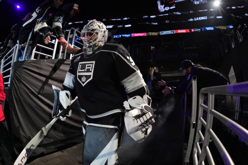 Dec 20, 2023; Los Angeles, California, USA; LA Kings goaltender Cam Talbot (39) enters the ice in the third period against the Seattle Kraken at Crypto.com Arena. Mandatory Credit: Kirby Lee-USA TODAY Sports