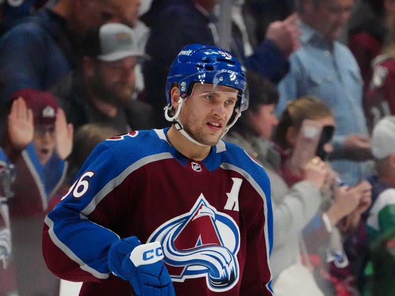 Jan 10, 2024; Denver, Colorado, USA; Colorado Avalanche right wing Mikko Rantanen (96) before the game against the Vegas Golden Knights at Ball Arena. Mandatory Credit: Ron Chenoy-USA TODAY Sports